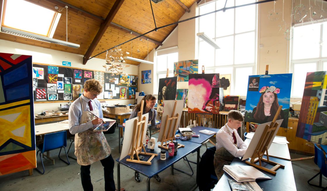 wycliffe pupils painting in art class